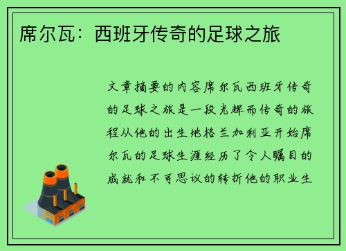 席尔瓦：西班牙传奇的足球之旅